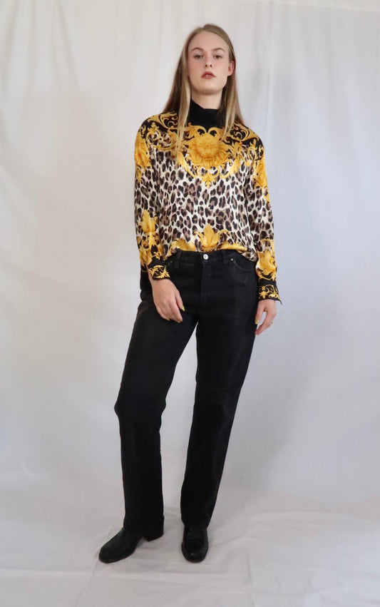 Y2K Escada Silk Leopard and Gold Blouse