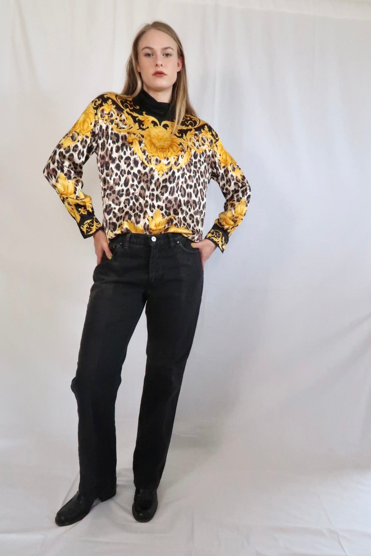Y2K Escada Silk Leopard and Gold Blouse