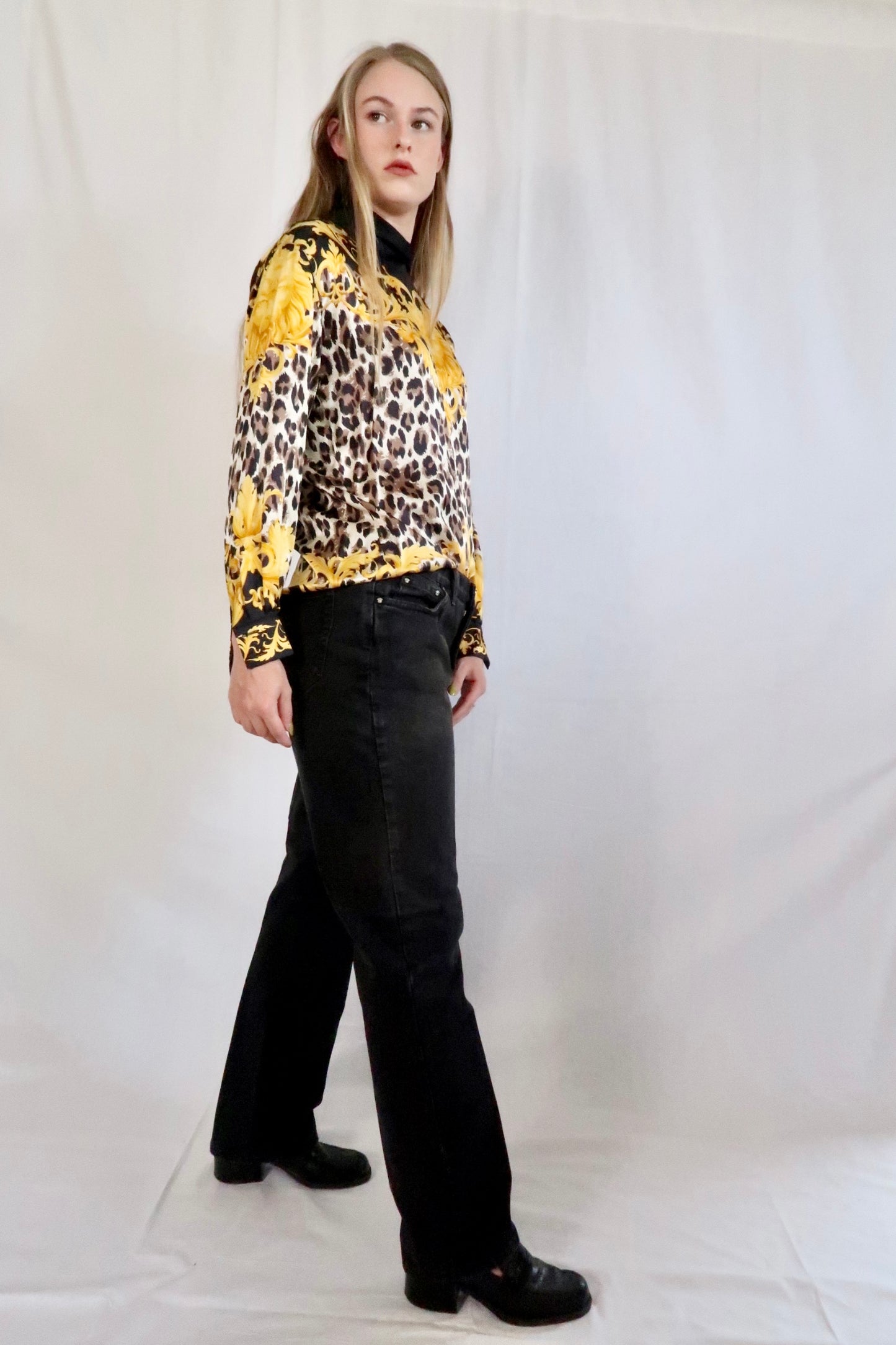 Y2K Escada Silk Leopard and Gold Blouse