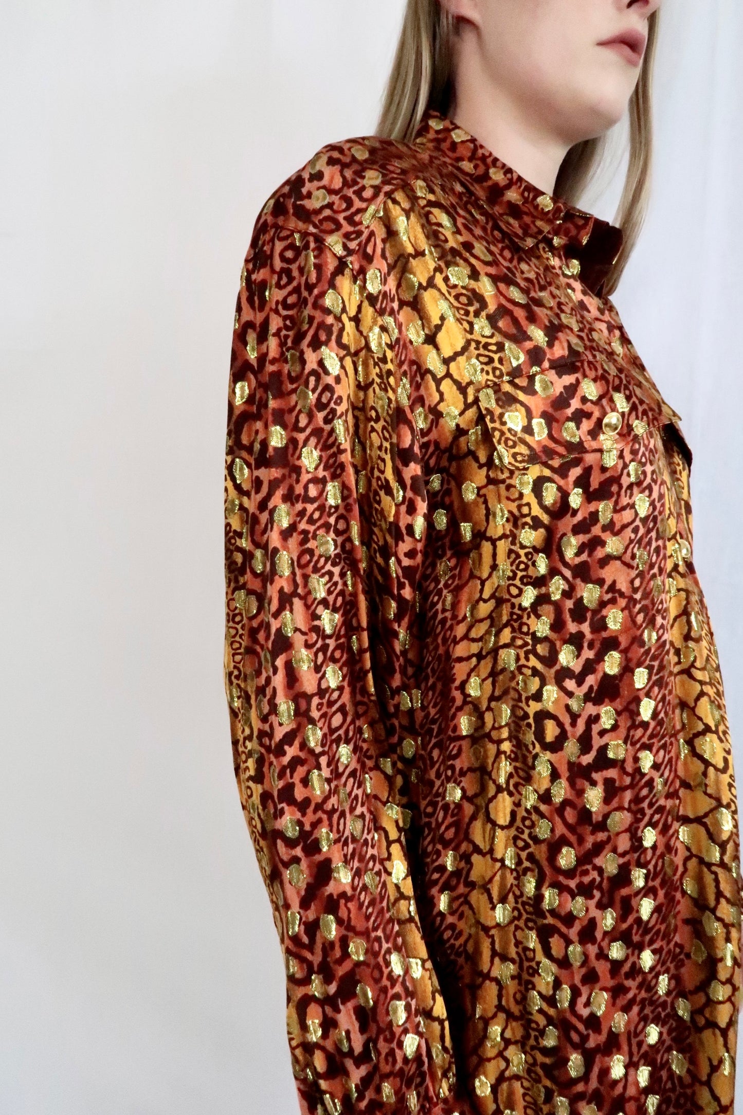 Y2K Escada Silk Metallic Leopard Blouse