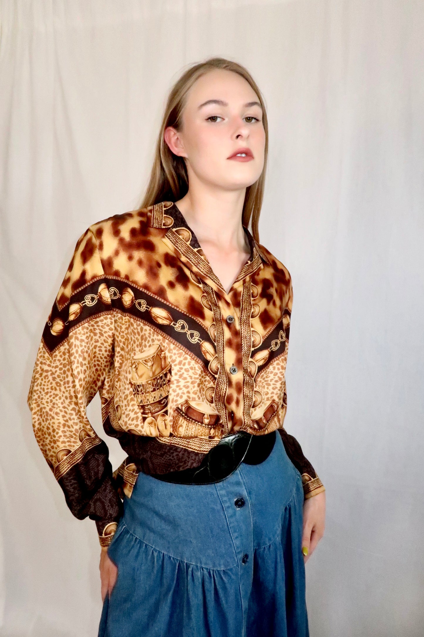 Y2K Escada Silk Multi Leopard Blouse