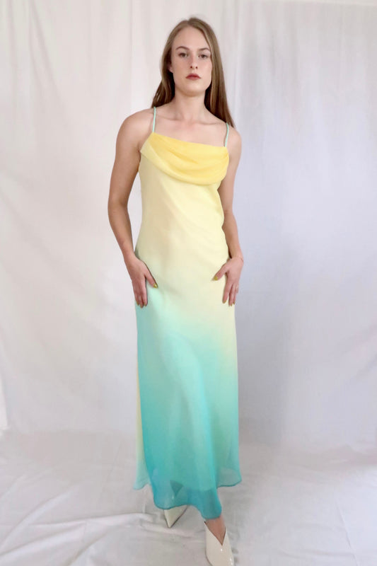 90s Yellow and Blue Ombre Dress