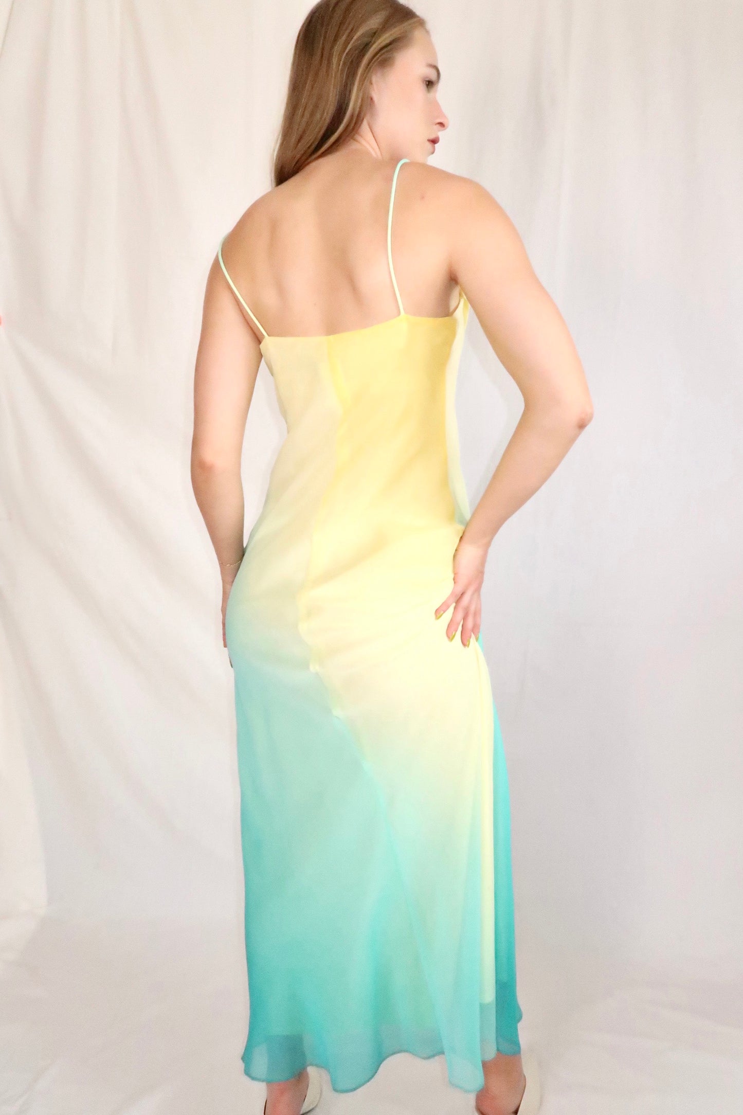 90s Yellow and Blue Ombre Dress