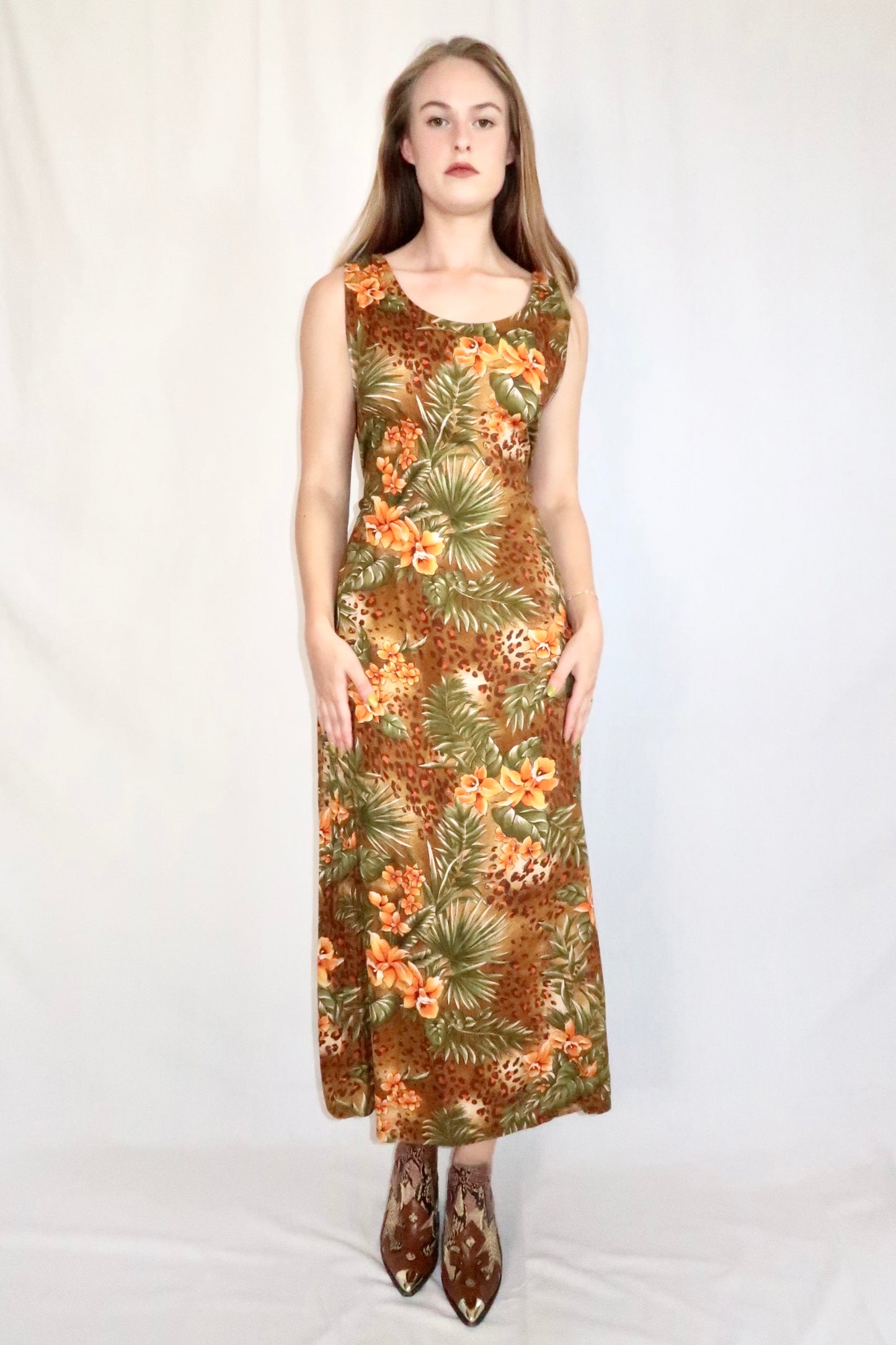 Brown Floral/Leopard Maxi Dress