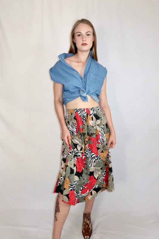 90s Floral/Animal Print Skirt