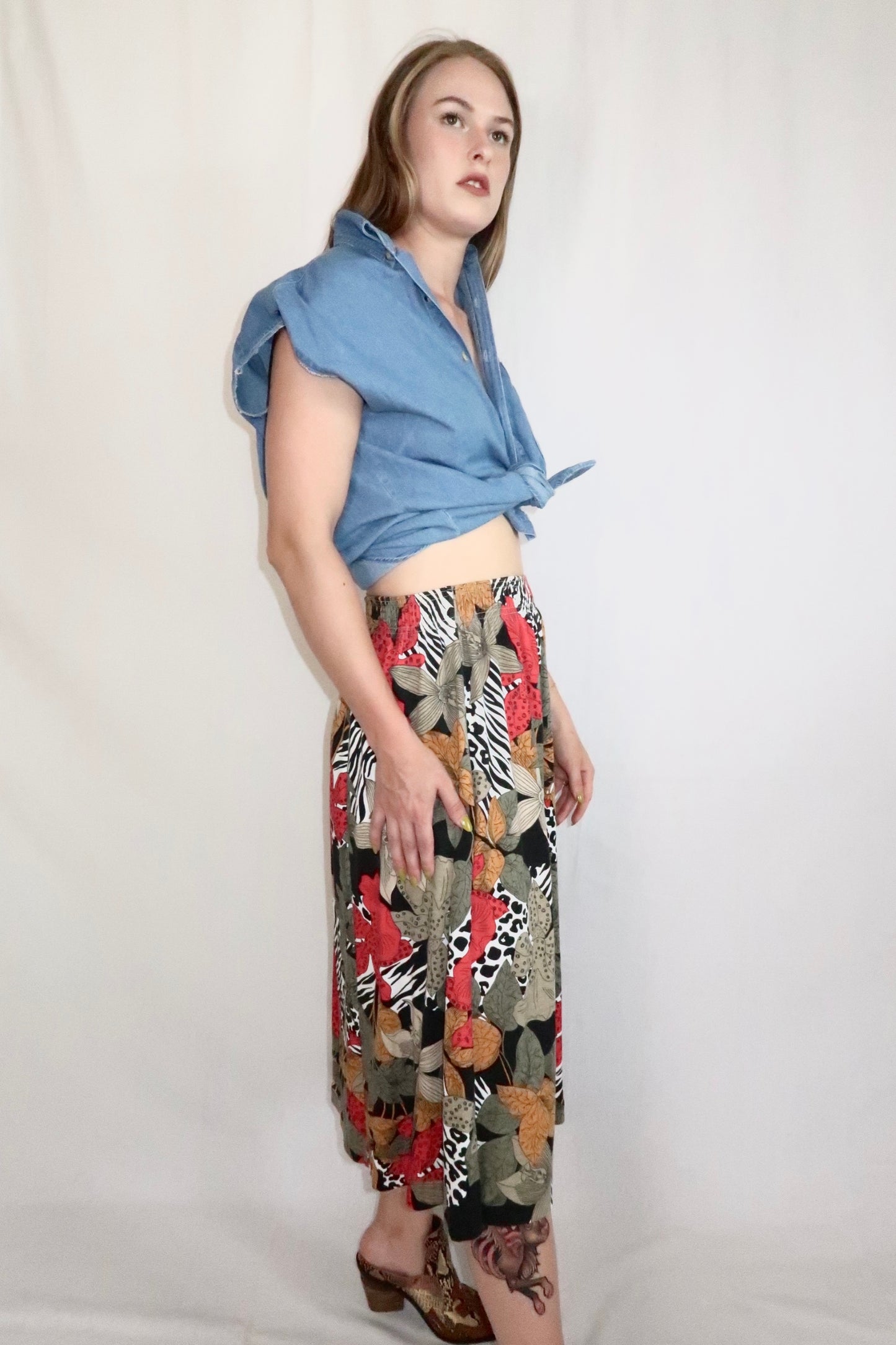 90s Floral/Animal Print Skirt