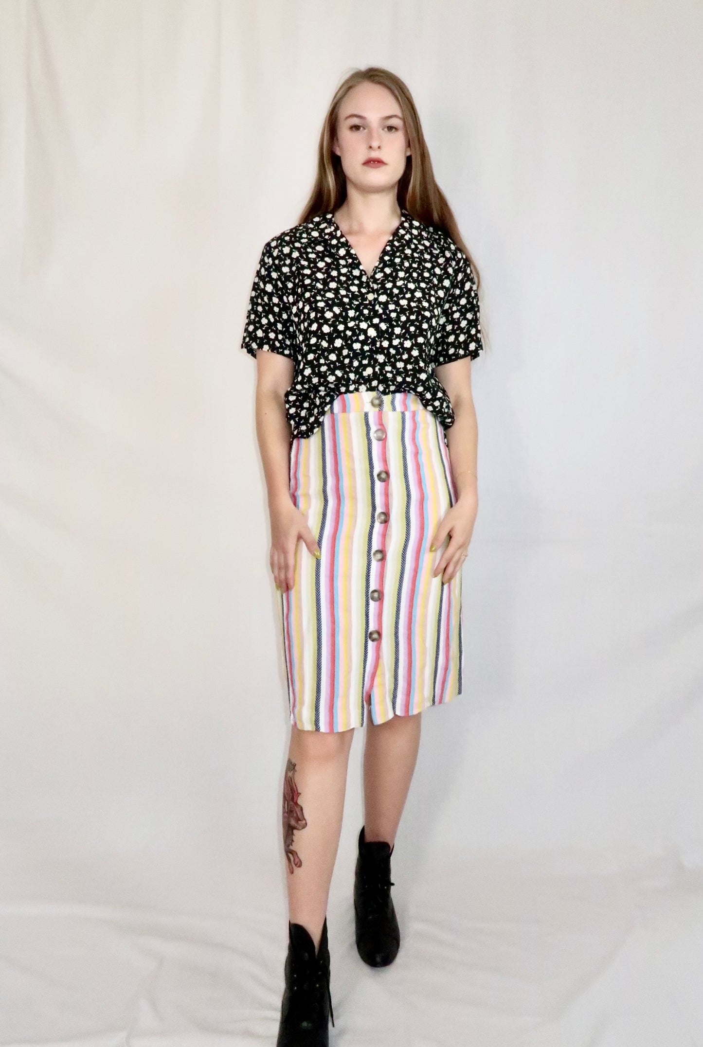 90s Striped Skirt with Buttons