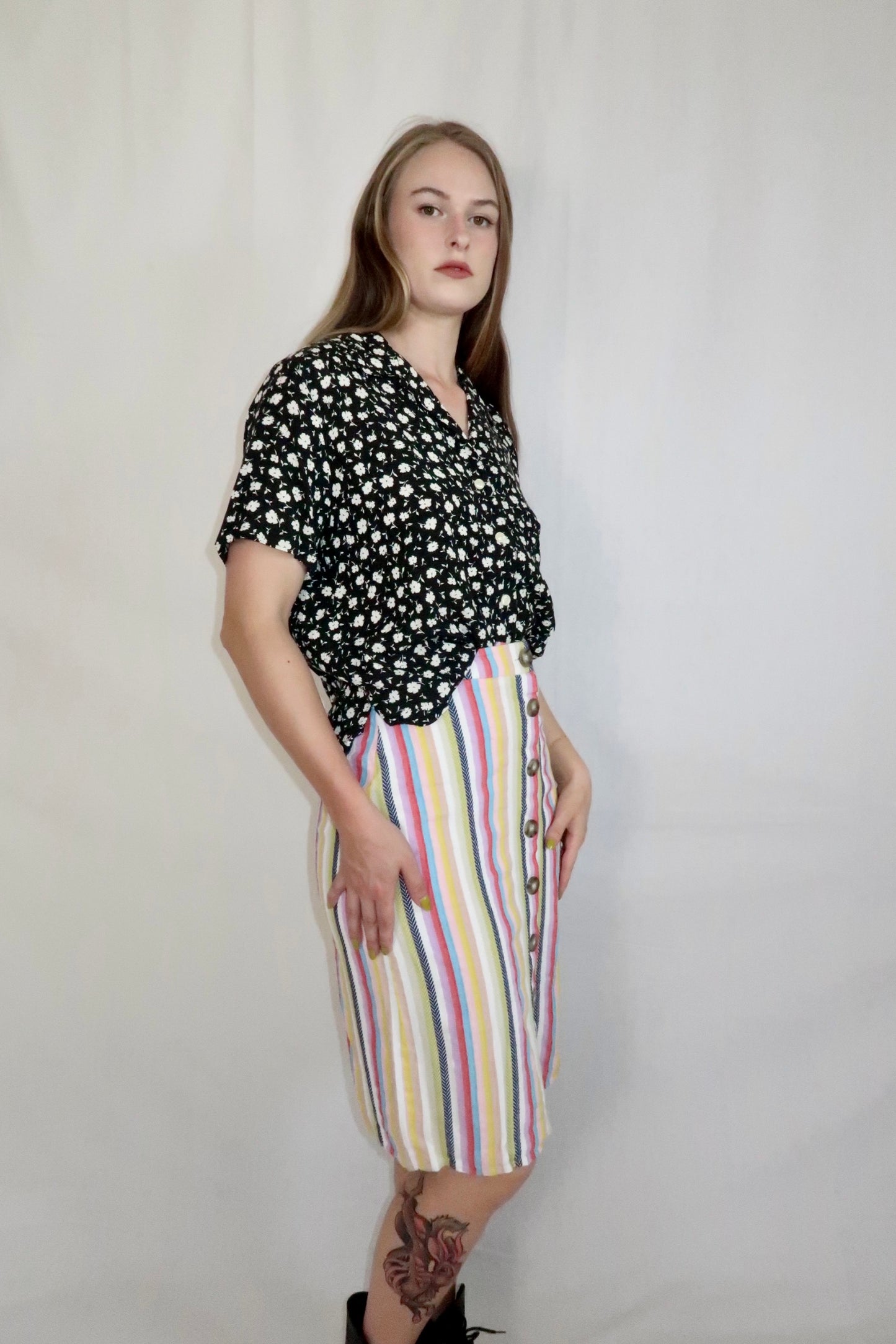 90s Striped Skirt with Buttons