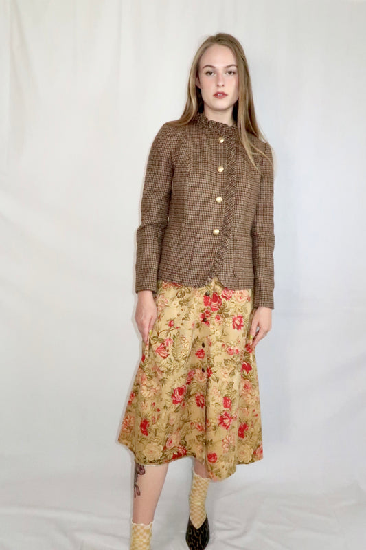 Lizsport Camel Floral Button Down Skirt