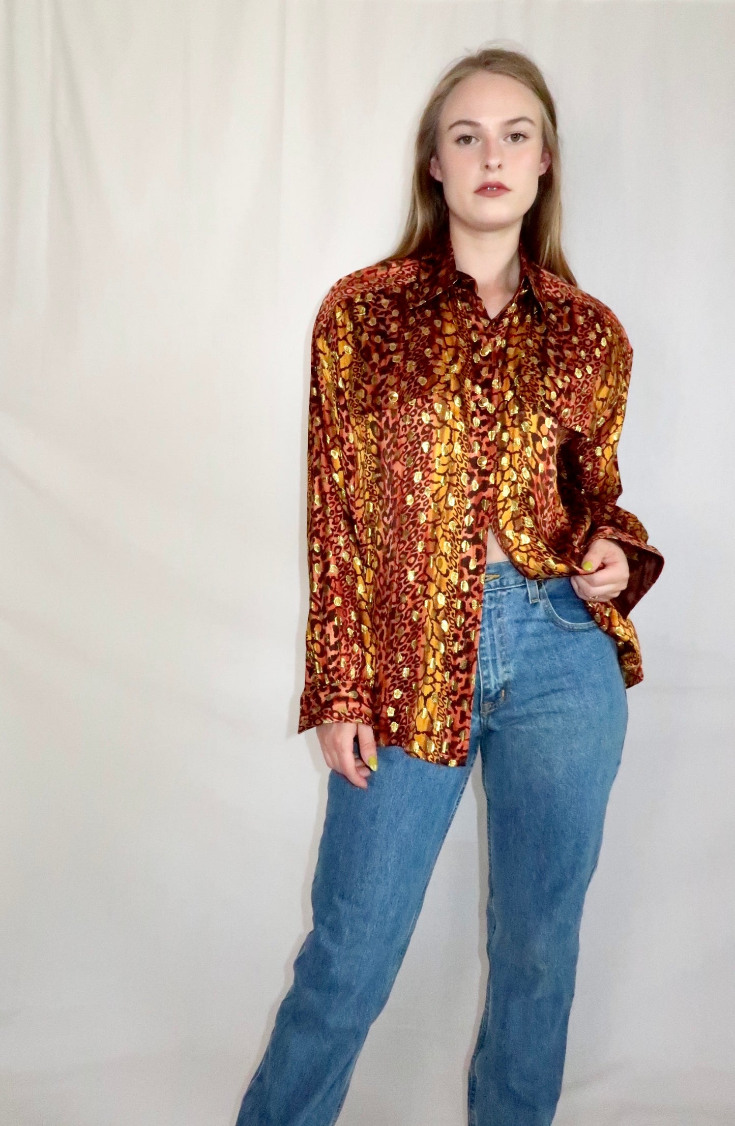 Y2K Escada Silk Metallic Leopard Blouse