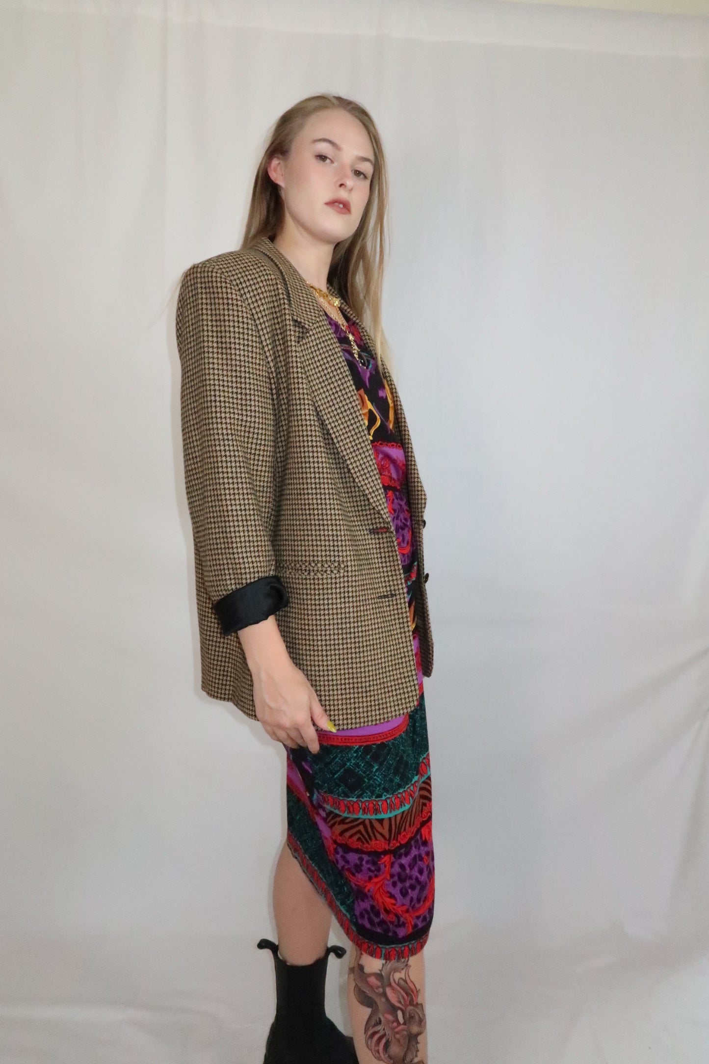 Brown 80s Houndstooth Blazer