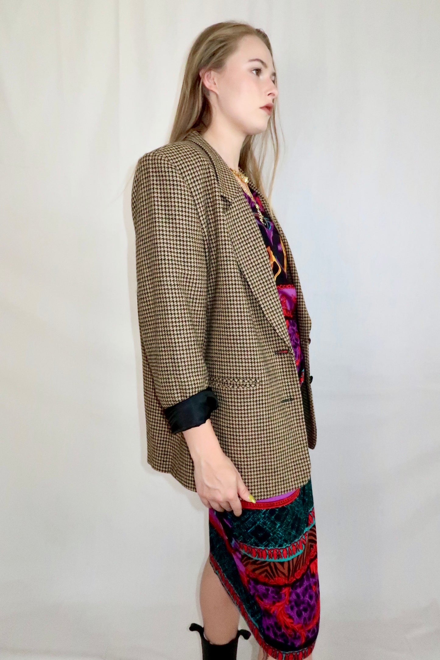 Brown 80s Houndstooth Blazer