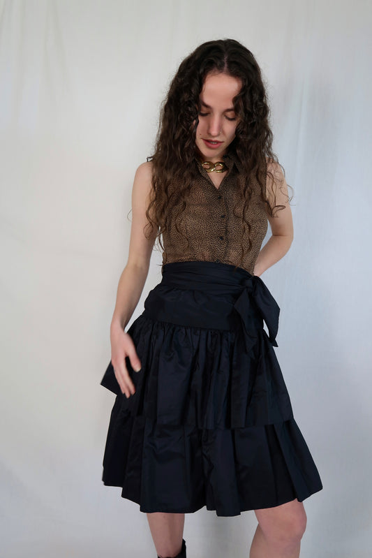 80s Silk Black Skirt