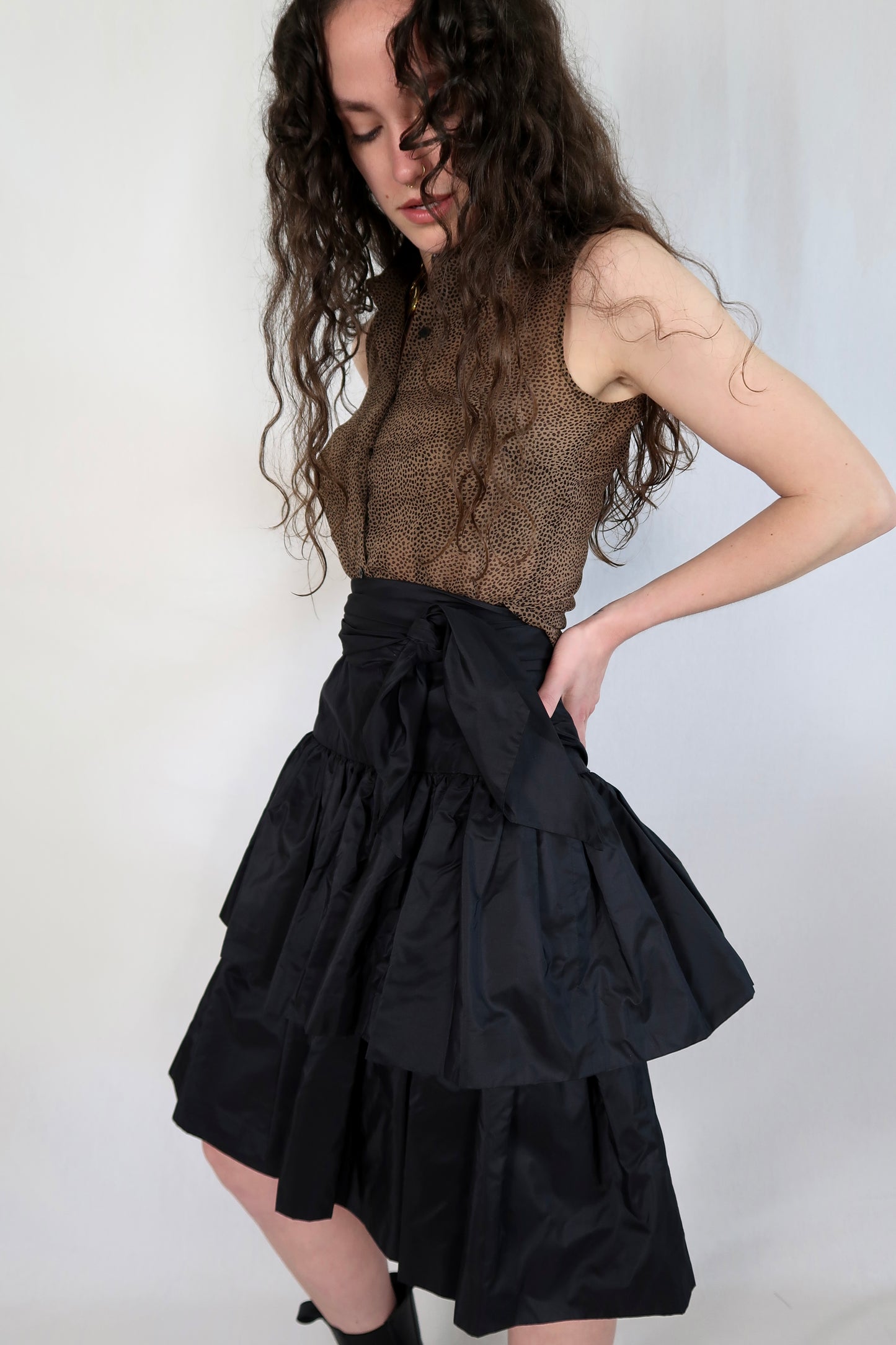 80s Silk Black Skirt